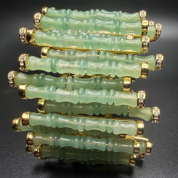 Catwalk Jon - Gold and jade with rhinestones Bamboo Bracelet - Picture 4 of 4